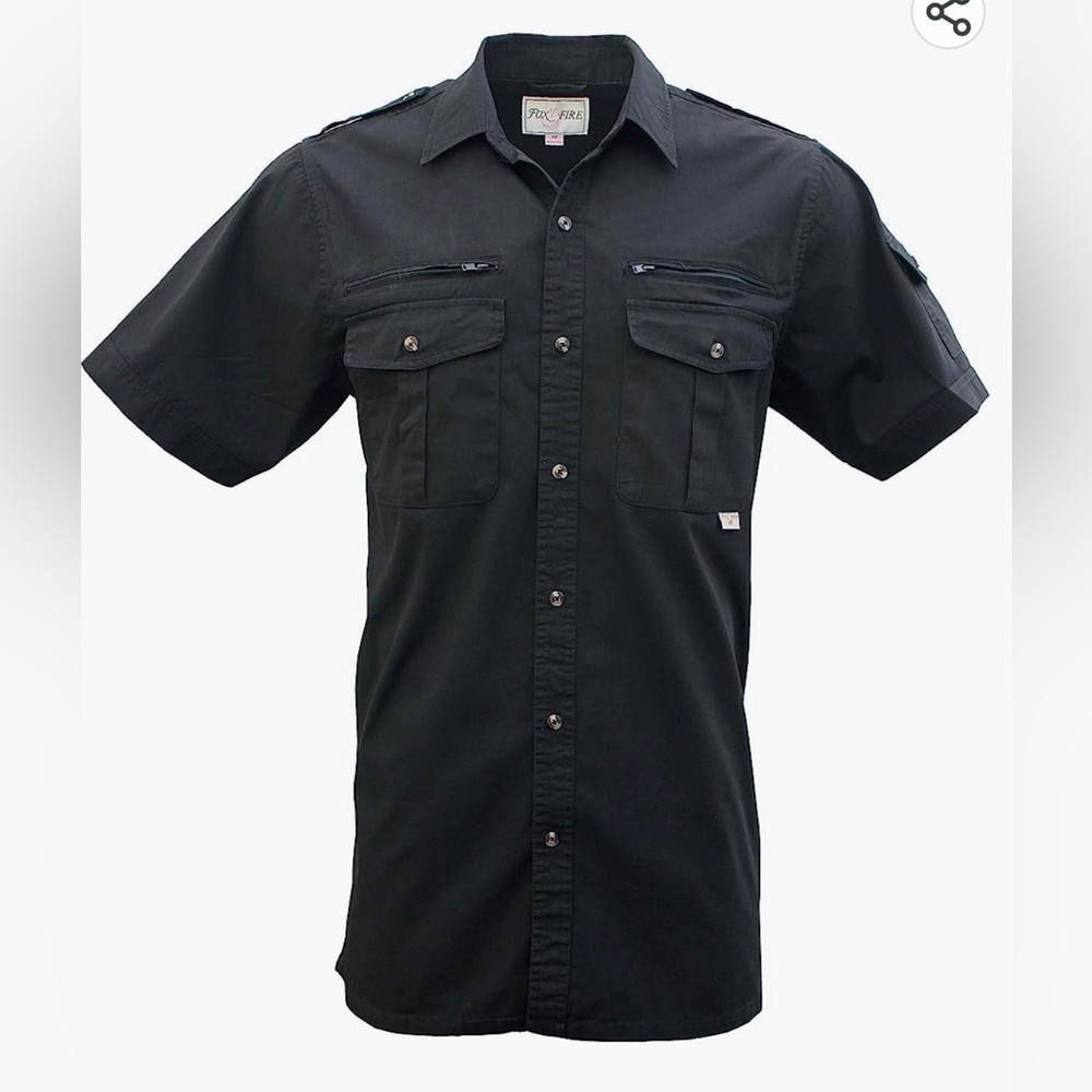 FOXFIRE Thunder River Gear Mens Black Travel Safari Passport Shirt SM NWT